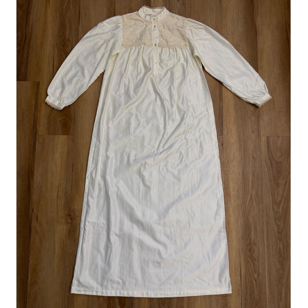 Barbizon Vintage Cream Lace Nightgown Long Sleeve Maxi Dress cottage